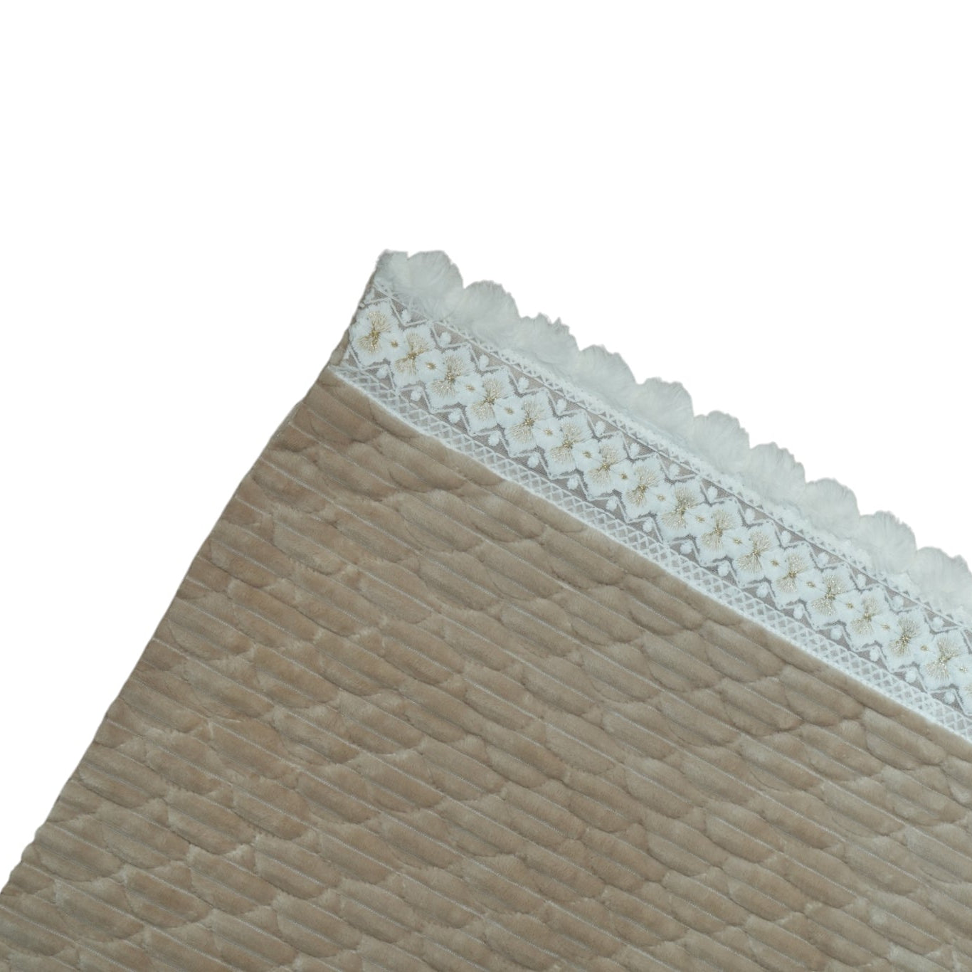 Classic Beige Corduroy Textured Sofa Cover with Pom-Pom Lace (Beige) 27 inch