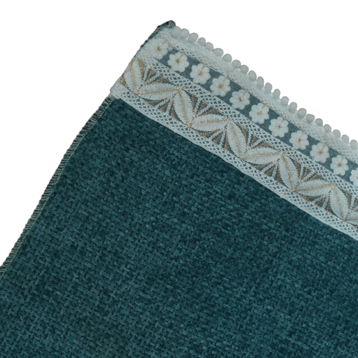 Elegant Teal Blue Textured Sofa Cover with Floral Lace Border (Teal Blue) 27 inch