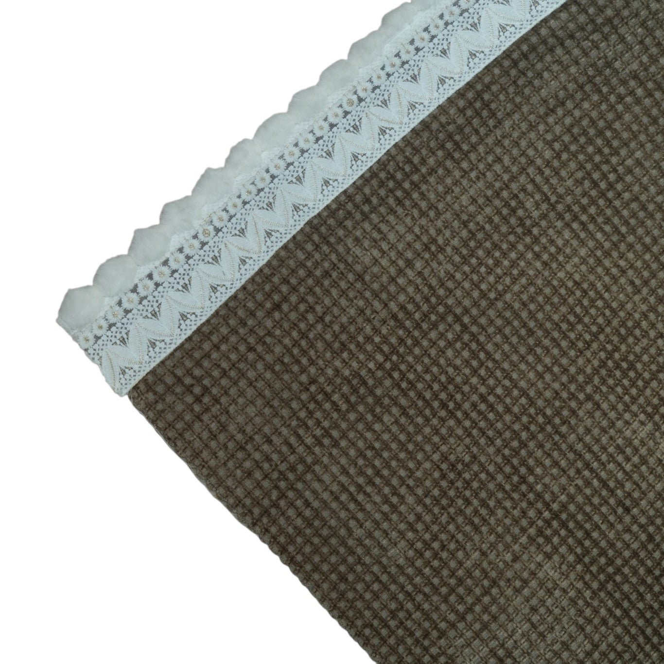 Elegant Brown Waffle Textured Sofa Cover with Floral Lace Border (Brown) 27 inch