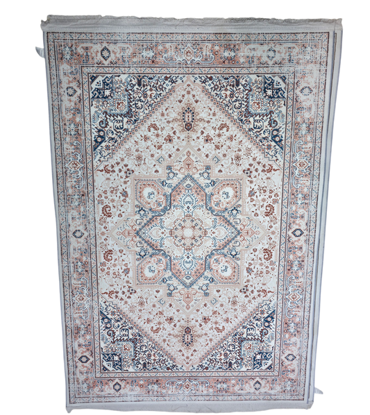 Peach & Blue Heritage Tribal Carpet (5x7 Ft) – Soft Fur